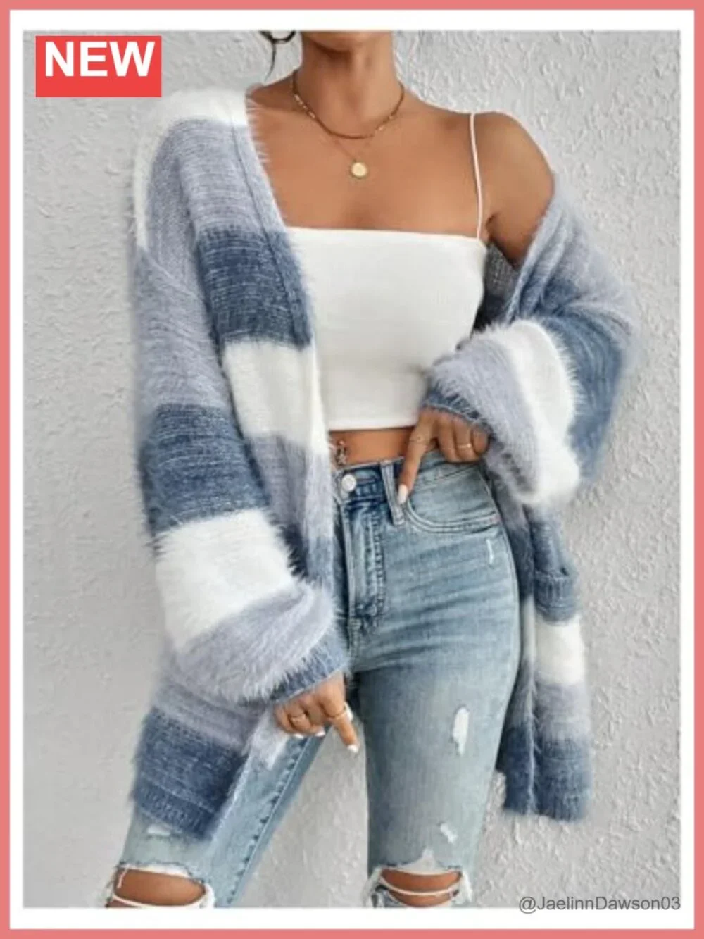 Colorblock Fuzzy Knit Cardigan Sweater Open Front Long Sleeve with Pockets